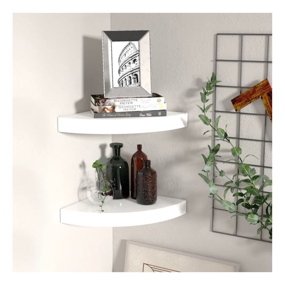 Floating Corner Shelves 2 Pcs, White 9.8"x9.8", Modern Wall Mount Shelves for Bedroom, Living Room, Display Decor, Books, Photos - Durable MDF & Metal