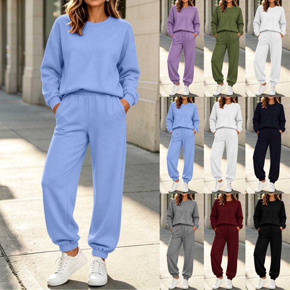 Fmbrln Women's Tracksuit 2 Piece Outfit Crew Neck Long Sleeve Sweatshirt and Jogger Pants Sets Loose Casual Fall Winter Outfit
