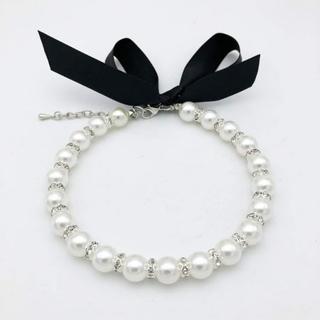 PETFAVORITES Diamond Dog Pearls Necklace Jewelry for Small Dogs Puppy - Bling Rhinestones Cat Wedding Collar - Chihuahua Yorkie Girl Clothes Costume Outfits Accessories (Snow White  Size S)