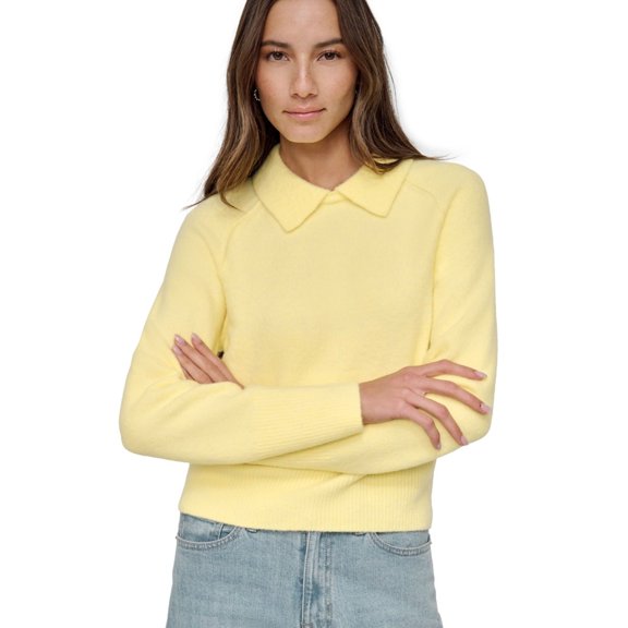 DKNY Womens Solid Polo Sweater, Yellow, Petite, PL