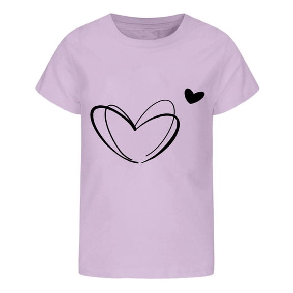 ibiyuan Girls Medium Shirts Holiday Short Sleeve Girls T Shirts Size 8 Heart Bow Baby Girl Tops Round Neck Basic Tee Loose Fit Birthday Gifts Party Top,10-11 Years