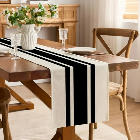 FarmhouseBlack and White Stripes Table Runner,Modern Decortaive Table Runner Cover for Dining Coffee Table Holiday Party Wedding