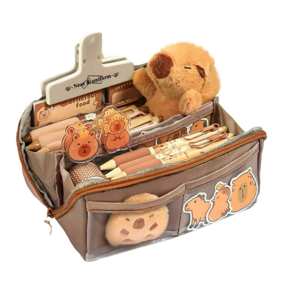 Cute Capybara Multi-Functional Pencil Case, Large Capacity Wide Opening Mouth Pencil Pouch With Multi-Layer Stationery Storage Supplies