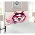 thumbnail image 2 of Cartoon Headboard, Hipster Husky Dog with Hearts Sunglasses and Scarf Fashion Animal Art Print, Upholstered Decorative Metal Bed Headboard with Memory Foam, Twin Size, Pink Cream Black, by Ambesonne, 2 of 4