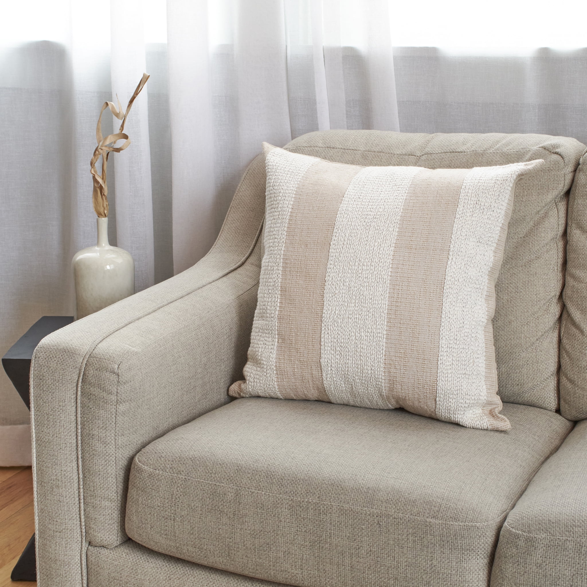 Better Homes & Gardens Chunky Tonal Stripe Pillow, 20" x 20", Square, Ivory, 1 per Pack