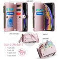 thumbnail image 3 of Crossbody for iPhone X XS Case Wallet【RFID Blocking】with 7-Card Holder Zipper Bills Slot, Soft PU Leather Magnetic Shoulder Wrist Strap for iPhone X XS Wallet Case Women, 3 of 15