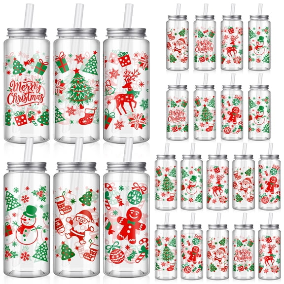 LUIISIS 24 Packs Plastic Tumbler with Lid and Straw, 14.2 oz Christmas Plastic Tumblers with Lids and Straws Bulk for Christmas Decorations, Reusable Cups for Christmas Party