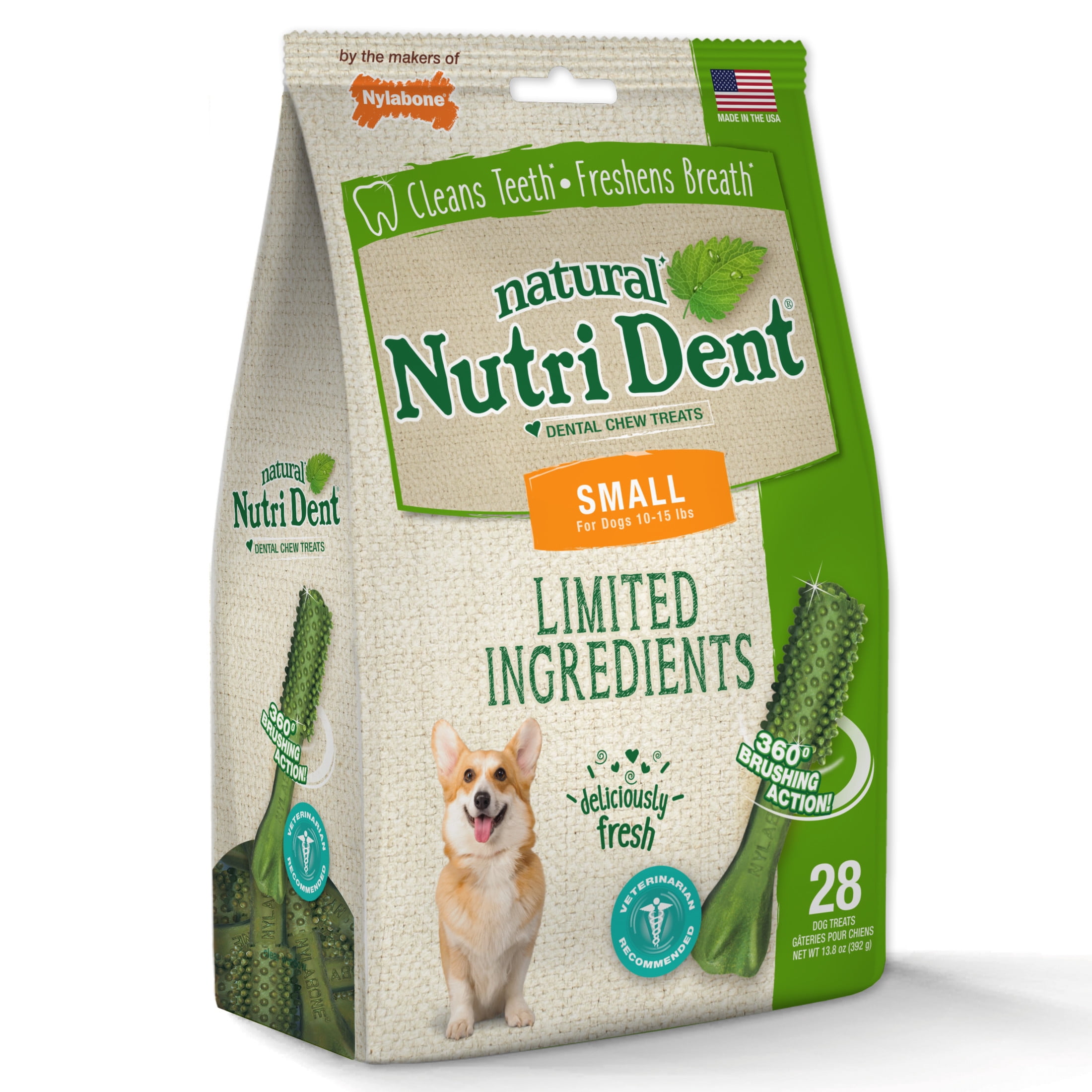 Nylabone Nutri Dent Natural Dental Chews for Dogs, Limited Ingredient Dog Treats, Teeth Cleaning Dental Sticks for Dogs, Fresh Breath Flavor, For Small Dogs (28 Count)