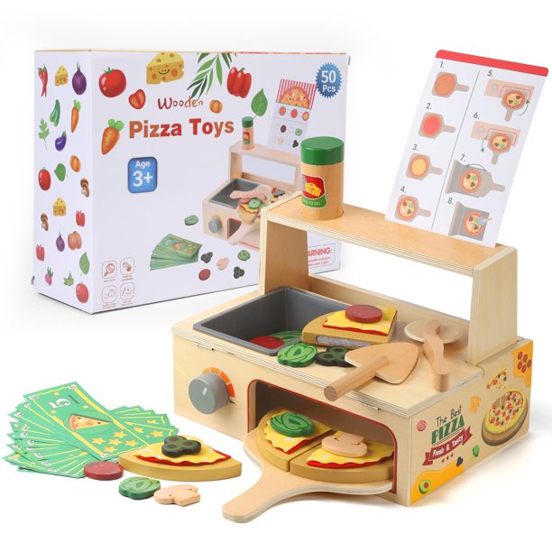 Set de juego de pizza de madera Gserin de 50 piezas con accesorios para horno