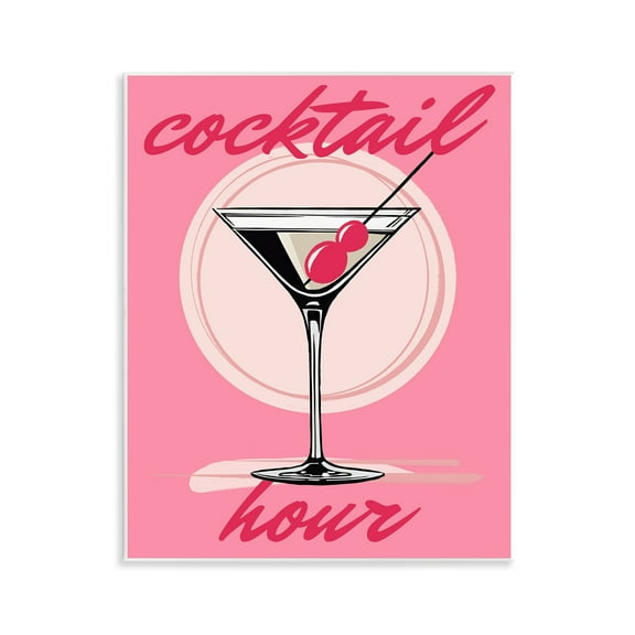 Stupell Industries Cocktail Hour on Pink Food & Beverage Painting Unframed Art Print Wall Art, 11 x 14