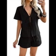 thumbnail image 2 of Conjuntos de Verano para Mujer: Camisetas con Cuello en V y Lazo Delantero, Pantalones Cortos Casuales A Juego, Conjuntos de 2 Piezas para Descansar en Vacaciones Negro M, 2 of 10