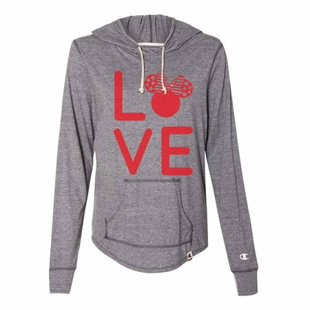 Women's Cute Disney Minnie Mouse Champion Hoodie “Love Minnie Mouse” Light Weight Sweatshirt 2X-Large, Grey