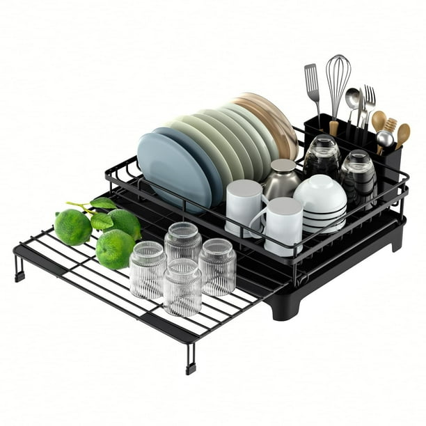 Escurridor de Platos Extensible, escurridor 2 en 1 con Bandeja Ajustable, Organizador de Cocina Que Ahorra Espacio