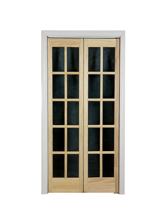 AWC Model 527 Traditional Divided Light Glass Bifold Door 36"wide x 80"high Unfinished Pine