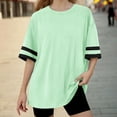 thumbnail image 2 of SGFCWSX Girls Short Sleeve T-Shirt, Kids Oversized Striped Cuff Summer Casual Tops Green Size 8-9 Years, 2 of 9