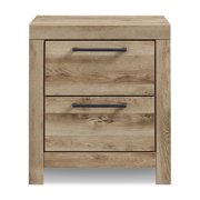Signature Design by Ashley Hyanna 2-Drawer Nightstand – Modern Farmhouse Rustic Tan Brown Night Stand with USB Charging Ports