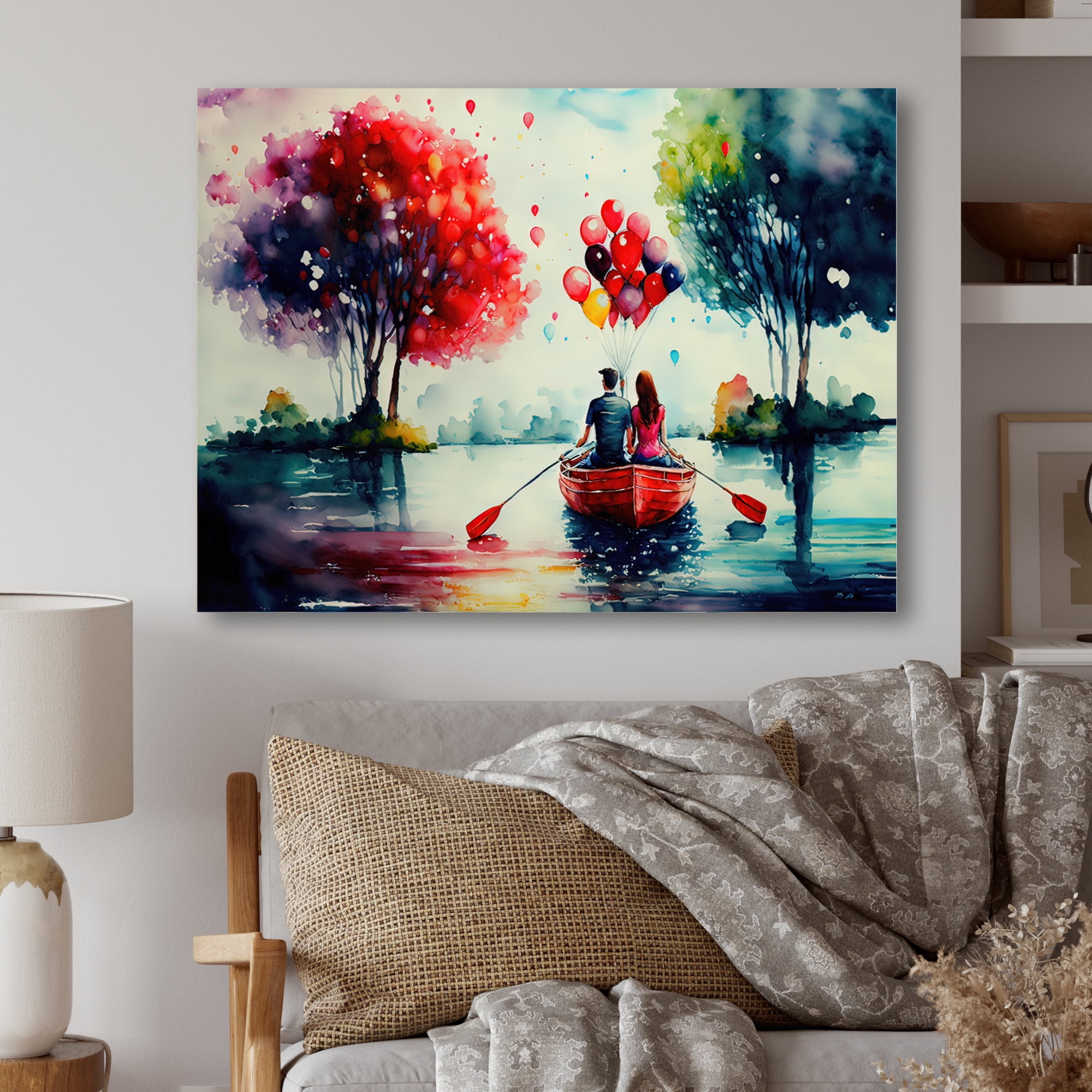 Designart Romantic Couple On The Water I Canvas Wall Art