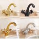 thumbnail image 3 of Grifo mezclador de baño de bronce, grifo de lavabo antiguo, grifo de baño, lavamanos, lavabo de agua fría y caliente, grifo retro, 3 of 4