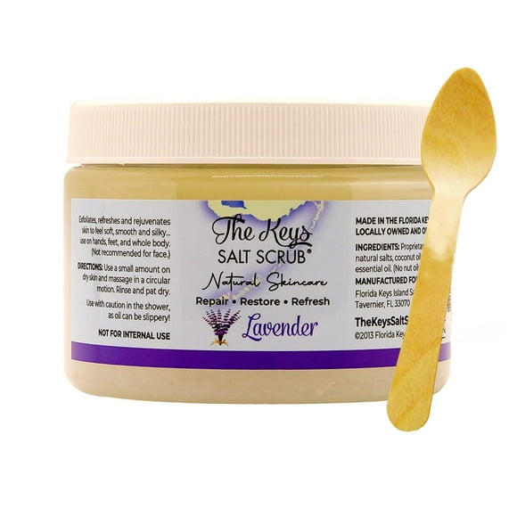 The Keys Salt Scrub Exfoliante corporal de lavanda para mujeres y hombres Limpieza profunda para manos, pies y área del bikini Exfoliante de sal marina con aceites esenciales de sal de Florida, nutrie