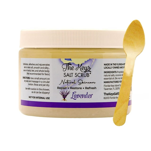 The Keys Salt Scrub Exfoliante corporal de lavanda para mujeres y hombres Limpieza profunda para manos, pies y área del bikini Exfoliante de sal marina con aceites esenciales de sal de Florida, nutrie