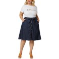 thumbnail image 2 of MODA NOVA Juniors' Plus Size Tie Waist Solid Color A Line Skirts Dark Blue 24, 2 of 5