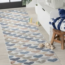 JONATHAN Y KIDS WASHABLE 2 x 8 Runner Rug, Dila Hearts Geometric - Ivory/Blue/Orange, KDW101A-28