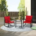 thumbnail image 2 of SUNCROWN 3 Piece Outdoor Rocking Bistro Set Black Wicker Furniture Porch Chairs Conversation Sets with Glass Coffee Table, Red, 2 of 16
