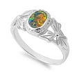 thumbnail image 1 of Oval Center Filigree Black Simulated Opal Ring Sterling Silver Size 9, 1 of 2