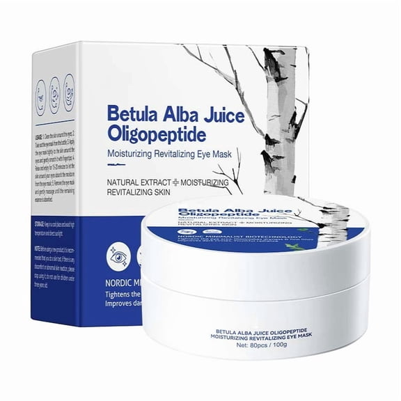 Birch Sap Oligopeptide Under Eye Patches for Fine Lines and Dark Circles - Hydrating Hydrogel Eye Mask with Revitalizing Formula to Moisturize and Soothe Tired Eyes - 80 Patches