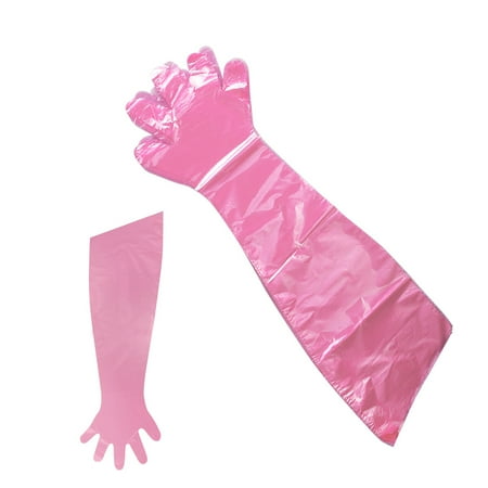 

50PCS Disposable Gloves Plastic Film Long Arm Glove Cattle Sheep Insemination Glove for Farm Animal (Red)