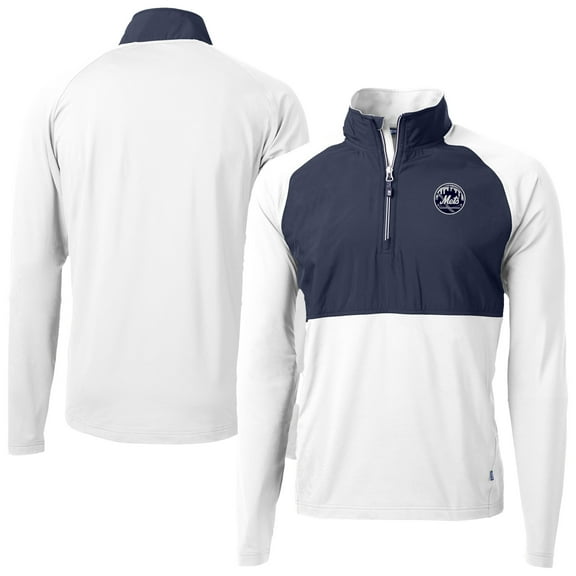 Men's Cutter & Buck White New York Mets Adapt Eco Hybrid Raglan DryTec Quarter-Zip Jacket