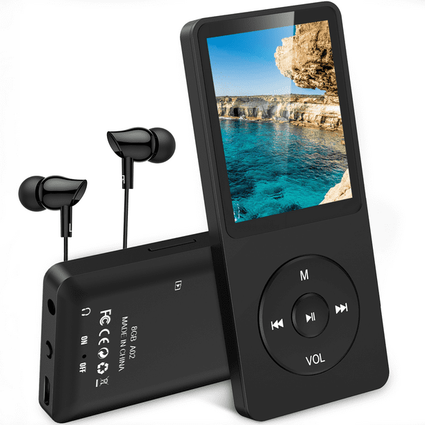 AGPTEK 8GB Lecteur MP3 avec Écouteur - 70 Heures de Lecture, Radio FM, Enregistreur Vocal, Extensible jusqu'à 128GB (A02 - Noir)