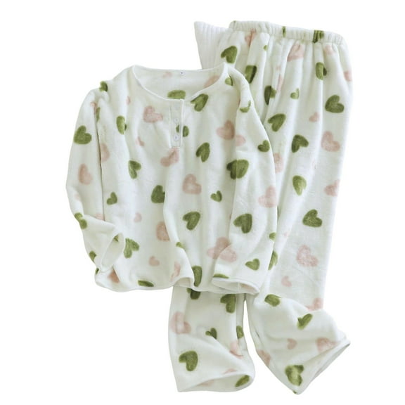 XuJwPNcy Womens Flannel Pajama Sets Long Sleeve Comfy Pj Sets Fall Winter Sleepwear Warm 2 Piece Lounge Set（Beige,X-Large)