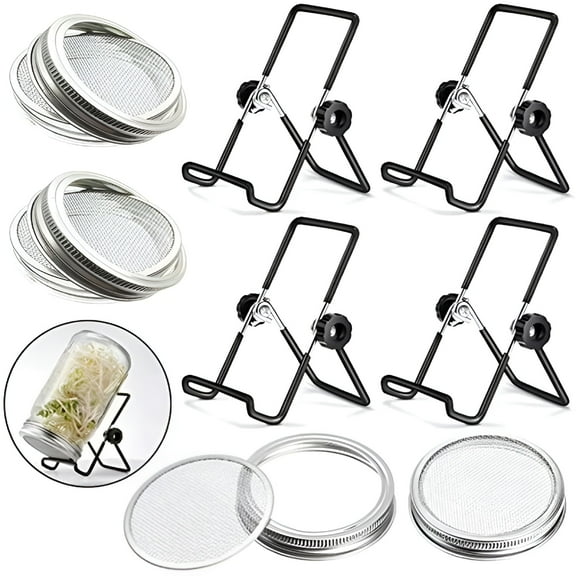 ACDANC Sprouting Jar Lid (32oz Glass Jars) with 4 Pack Stainless Steel Sprouting Stands for Wide and Wide Mouth Mason Jar for Growing Organic Sprouts,Stainless Steel,4 Pack