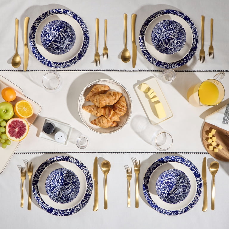 Thyme & Table Nova 12-Piece Ceramic Dinnerware Set Blue and White
