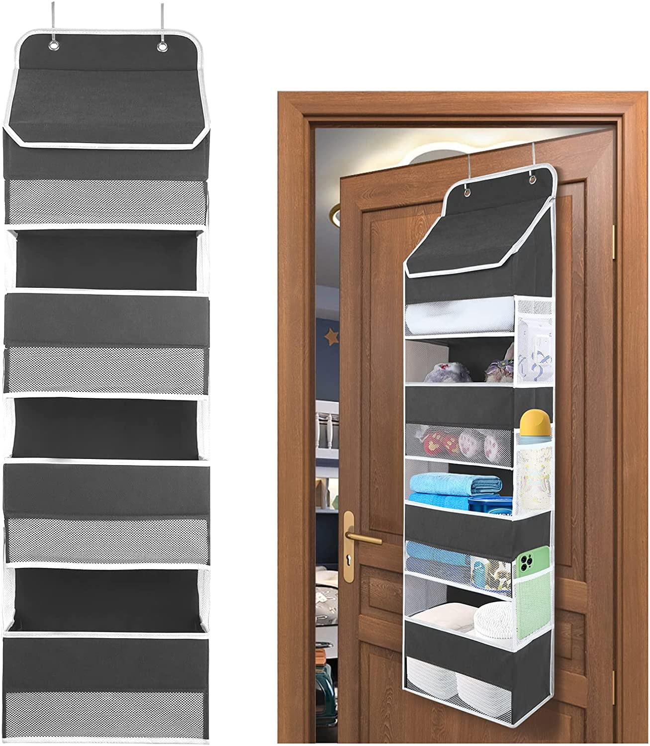 Behind The Door Storage Organizer with 4 Large Capacity Pockets and 6