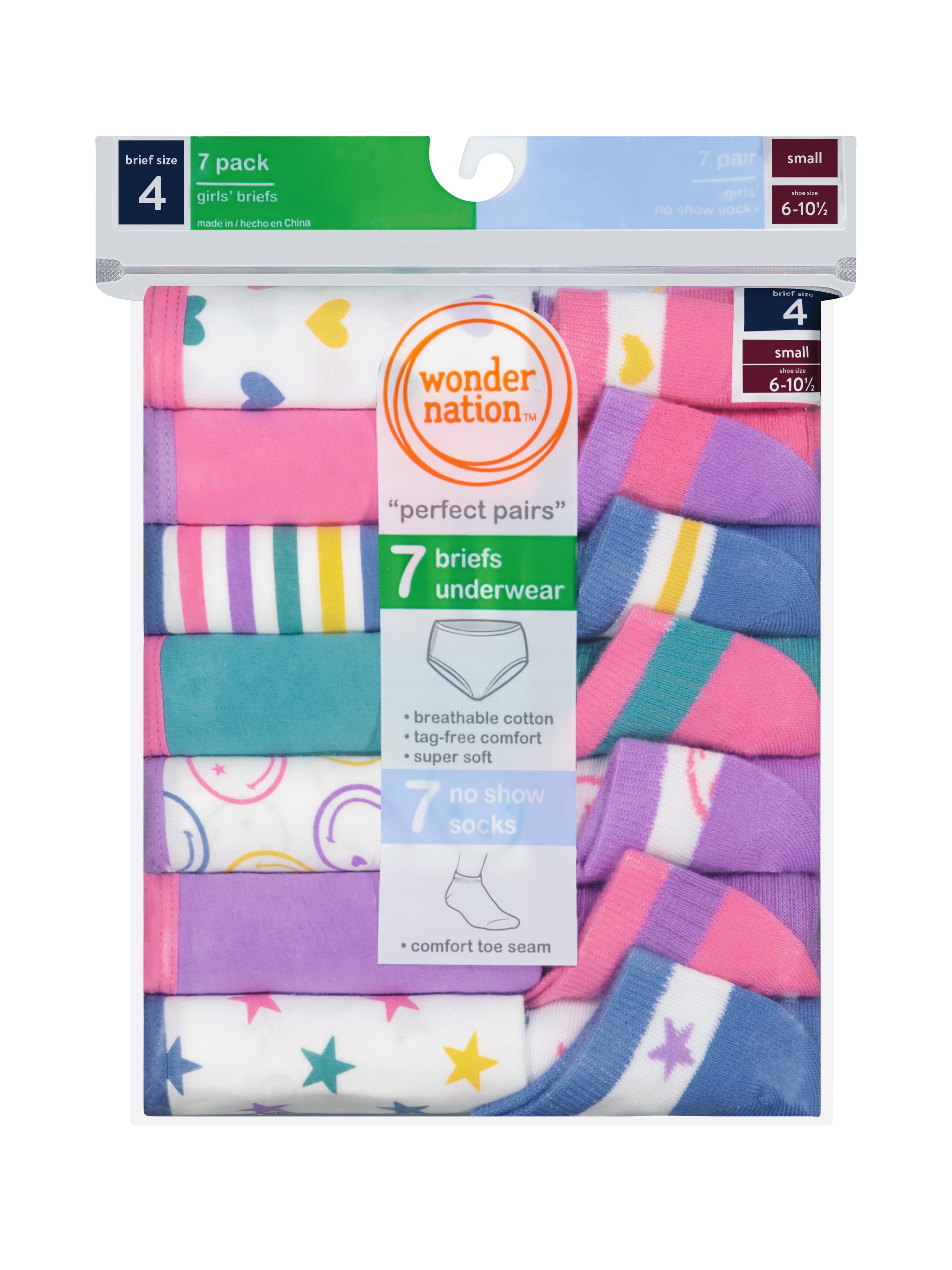 Wonder Nation Girls Cotton Underwear & Socks Bundle, 14-Pack, Sizes 4-16