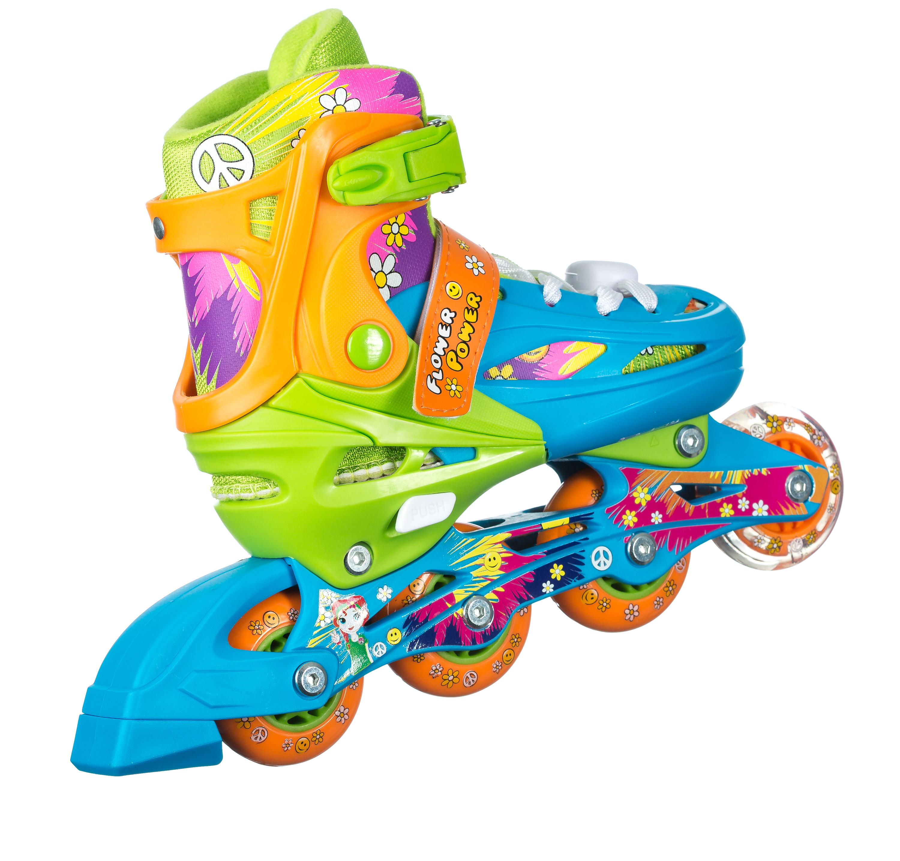 TITAN Flower Power Princess Girls Inline Skates with Light-Up LED Laces and Wheel, Kid Size Medium