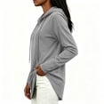 thumbnail image 5 of Plus Size Women's Loose Fit Hooded Drawstring Long Sleeve Pocket Solid Color Top Blouse Casual Comfortable Cozy Fashion Trendy Outfits Daily | CSEONE,Gray 2XL, 5 of 8