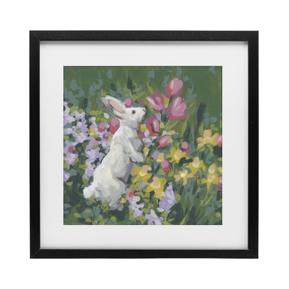 Stupell Industries Bunny in Garden Impression Black Framed Print Under Glass, design by June Erica Vess