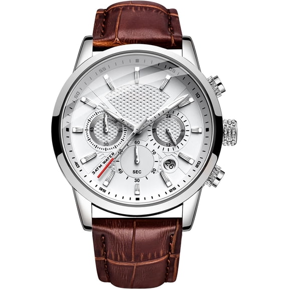 Wrist Leather Watches for Men Analog Dress Chronograph Work Casual Quartz with Date Display Chronograph Luminous 30M Water Resistant Business Classic Mens Watch