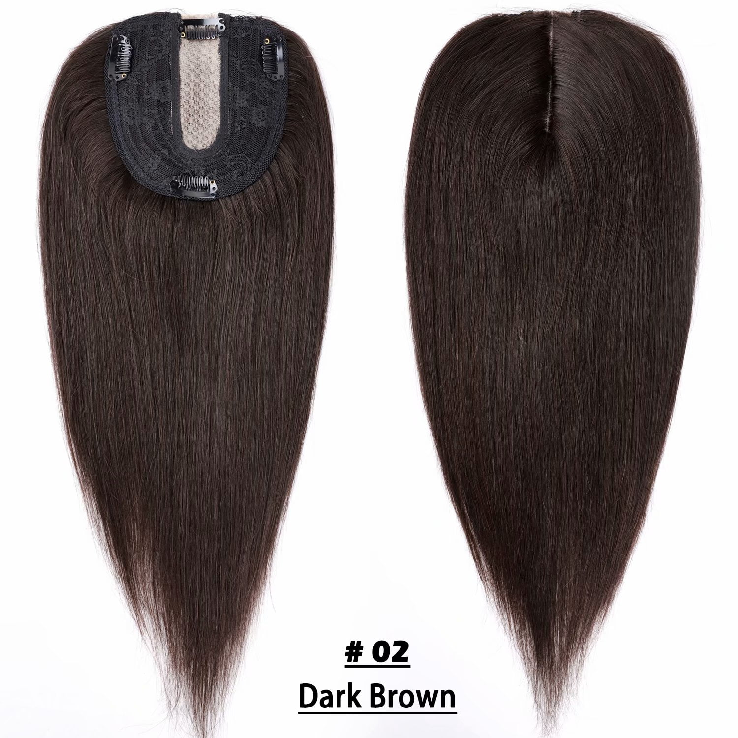 Benehair 100% Human Hair Extensions Clip In Topper Toupee Hairpiece Silk Base for Women Remy Hair 6"-14" Brown US