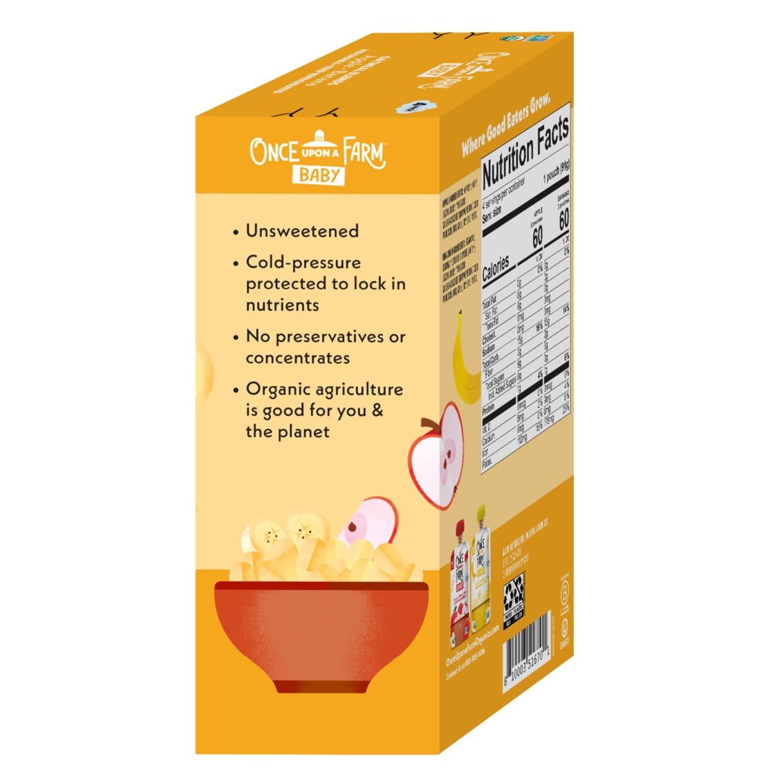 Once Upon a Farm Organic Refrigerated Baby Food Oatmeal Blends Variety Pack, 3.2oz Pouch (4 Pack)