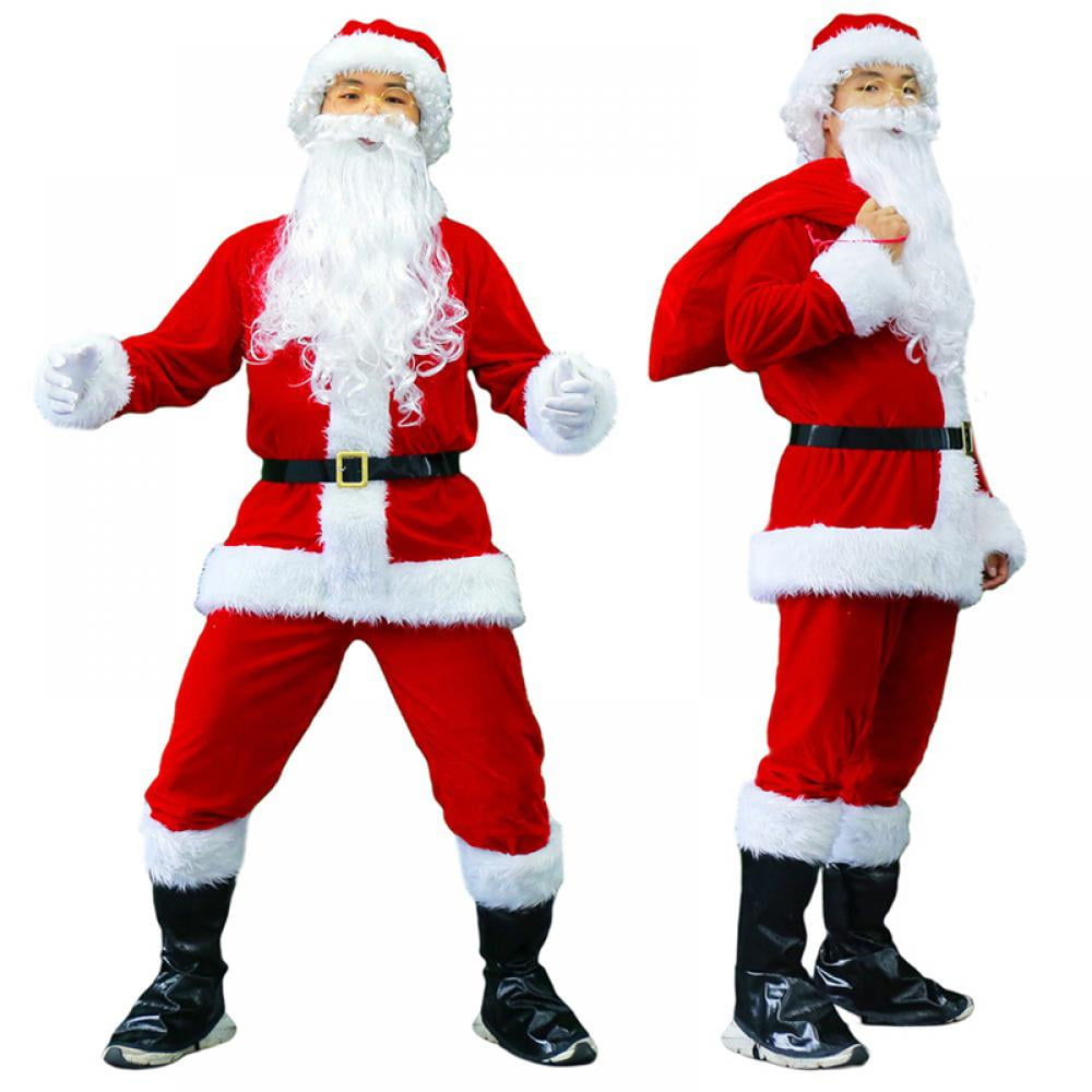 Mens Santa Suit Deluxe Plush Adult Christmas Xmas Outfit Costume Fancy Dress 