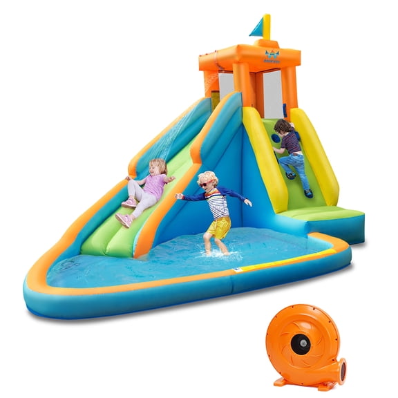 Costway  Kids Bounce House Castle Splash Water Pool with 740W Blower for Toddler, Bouncy Water Park
