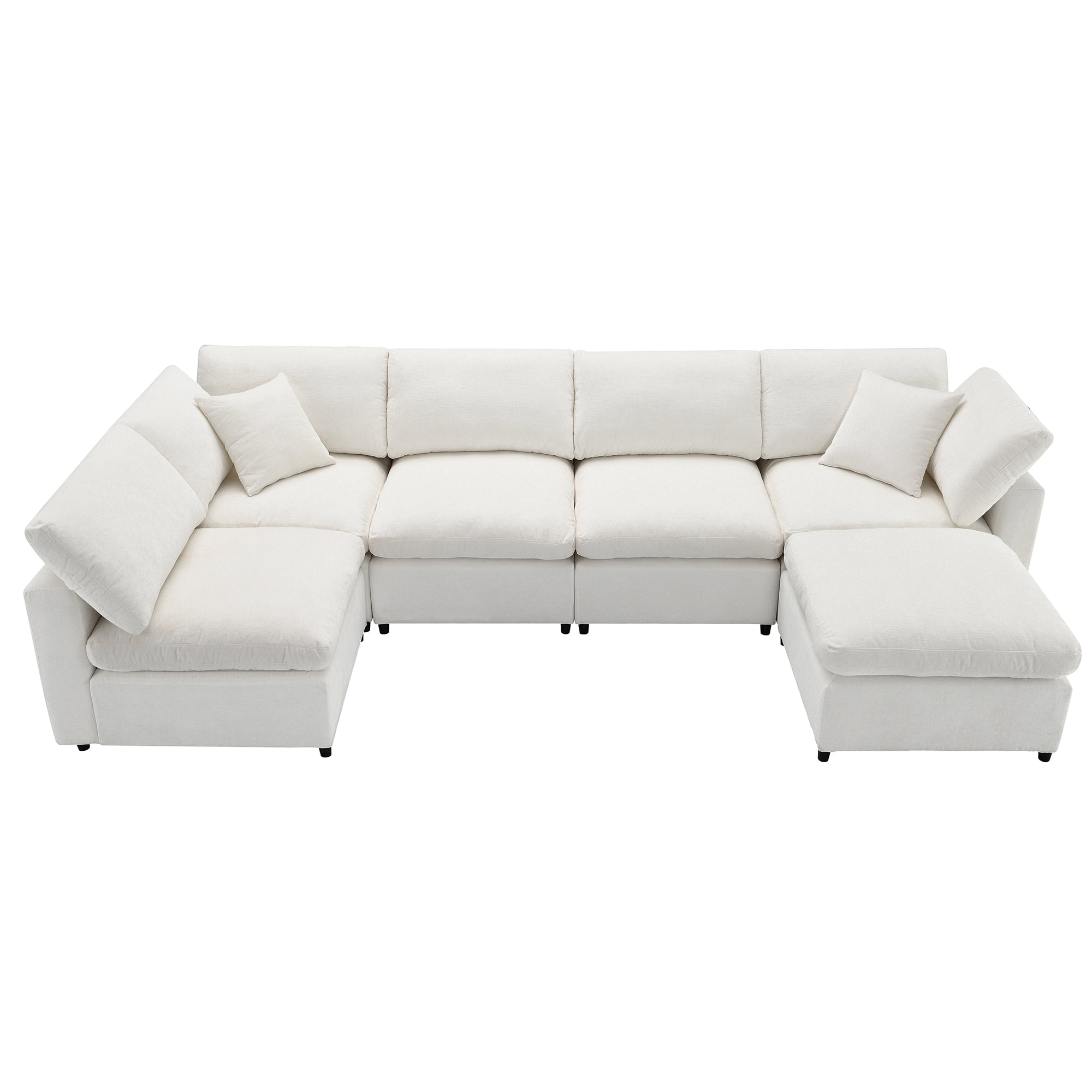 MAYEERTY 130x65" Modern Modular Cloud Sofa Bed - 6-Seat Chenille U-Shaped Sleeper with Ottoman, Free Combination for Living Room/Apartment, 3 Colors