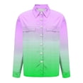 thumbnail image 2 of TaTaai Ladies Satin Blouse Long Sleeve Gradient Print Button Down Collar Silky Shirt Loose Fit Dressy Casual Top Gift, 2 of 5