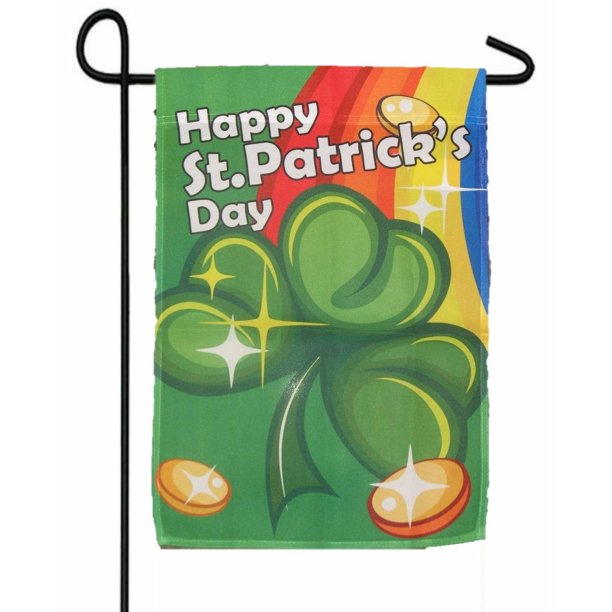 HAPPY ST. PATRICKS DAY SHAMROCK RAINBOW GARDEN BANNER/FLAG 12"X18