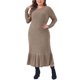 thumbnail image 2 of Vestido de Talla Grande para Mujer Agnes Orinda, Tejido de Punto Acanalado, Cuello Redondo, Mangas Largas, Dobladillo con Volantes, Vestidos Casual de Invierno, 2X Caqui, 2 of 6
