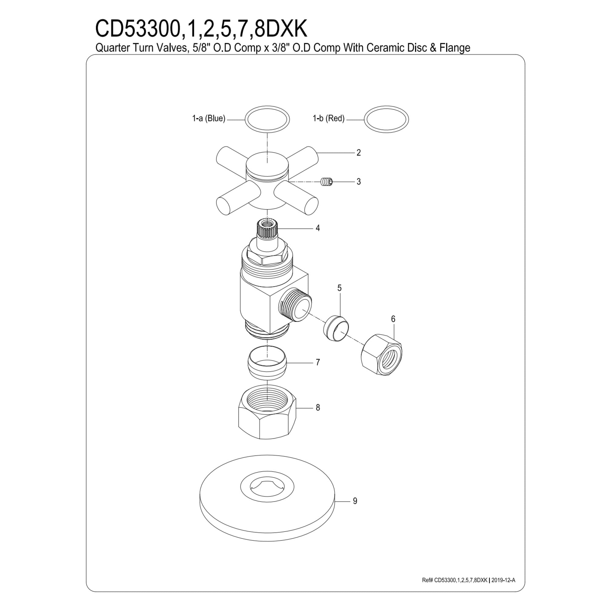 Kingston Brass CD53301DXK 5/8-Inch O.D. Comp x 3/8-Inch O.D. Comp Anti-Seize Deluxe Quarter-Turn Ceramic Hardisc Cartridge Angle Stop with Flange in Polished Chrome